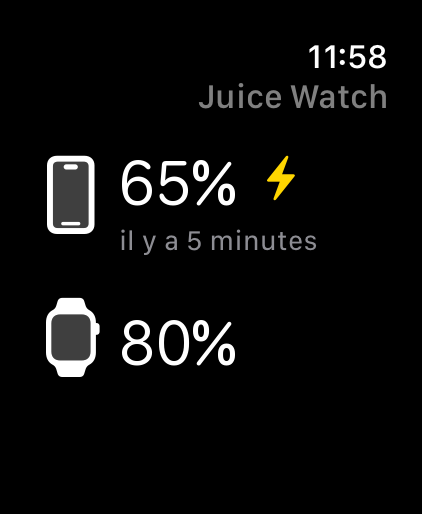 Capture d'écran de l'app Apple Watch Juice Watch